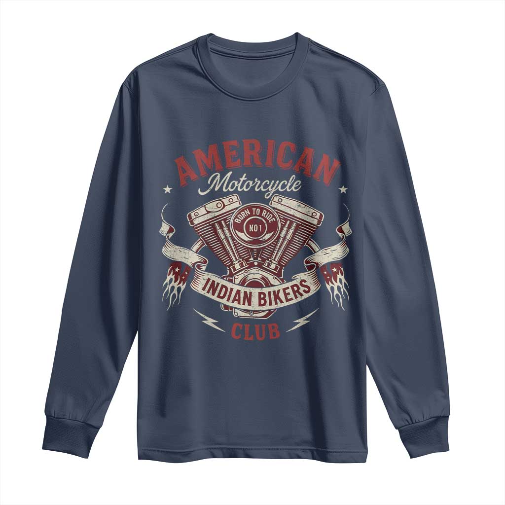 American Motorcycle Indian Biker Club Long Sleeve Shirt Vintage Motorbike Engine - Wonder Print Shop