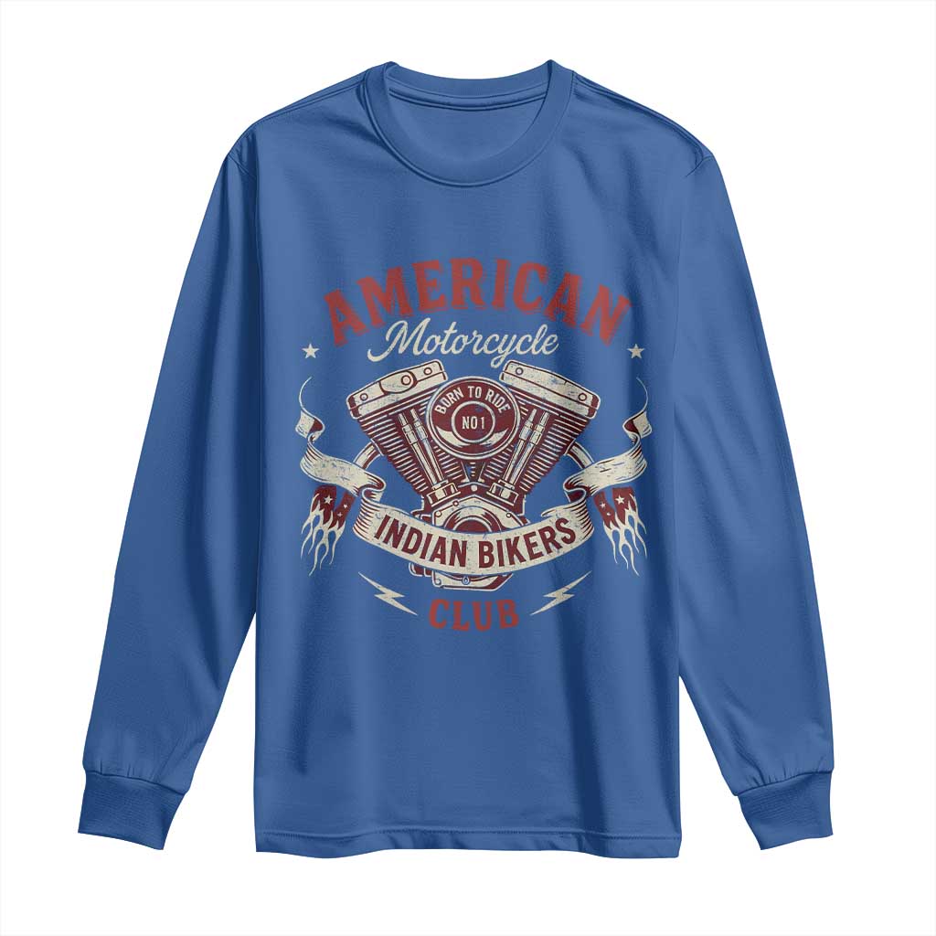 American Motorcycle Indian Biker Club Long Sleeve Shirt Vintage Motorbike Engine - Wonder Print Shop