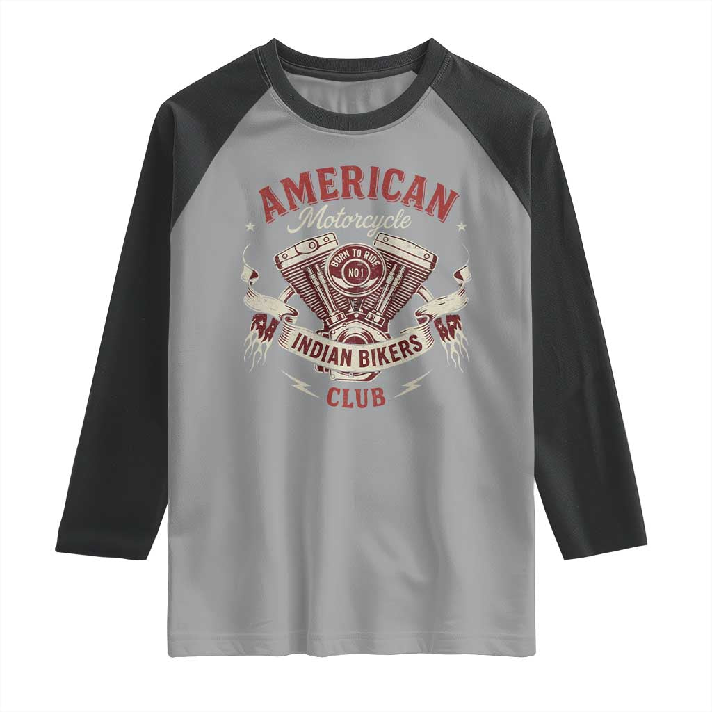 American Motorcycle Indian Biker Club Raglan Shirt Vintage Motorbike Engine - Wonder Print Shop