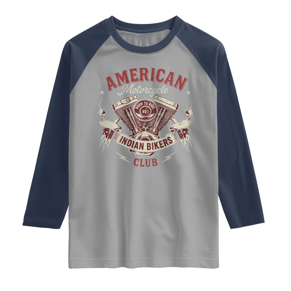 American Motorcycle Indian Biker Club Raglan Shirt Vintage Motorbike Engine - Wonder Print Shop