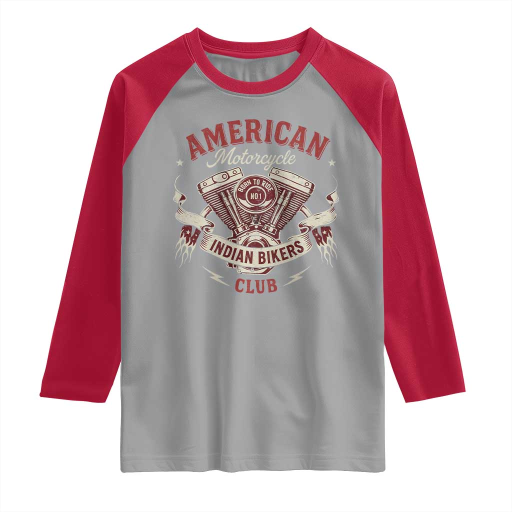 American Motorcycle Indian Biker Club Raglan Shirt Vintage Motorbike Engine - Wonder Print Shop