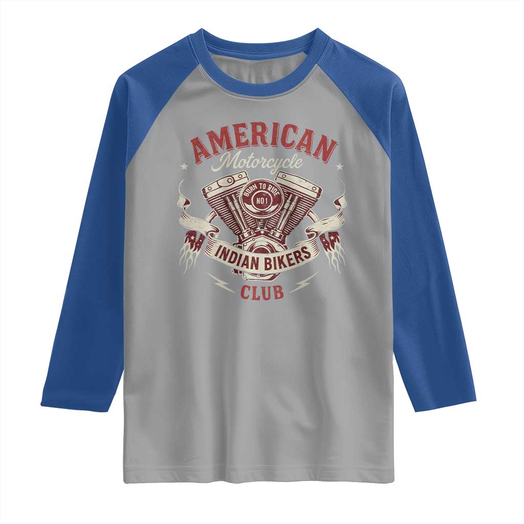 American Motorcycle Indian Biker Club Raglan Shirt Vintage Motorbike Engine - Wonder Print Shop