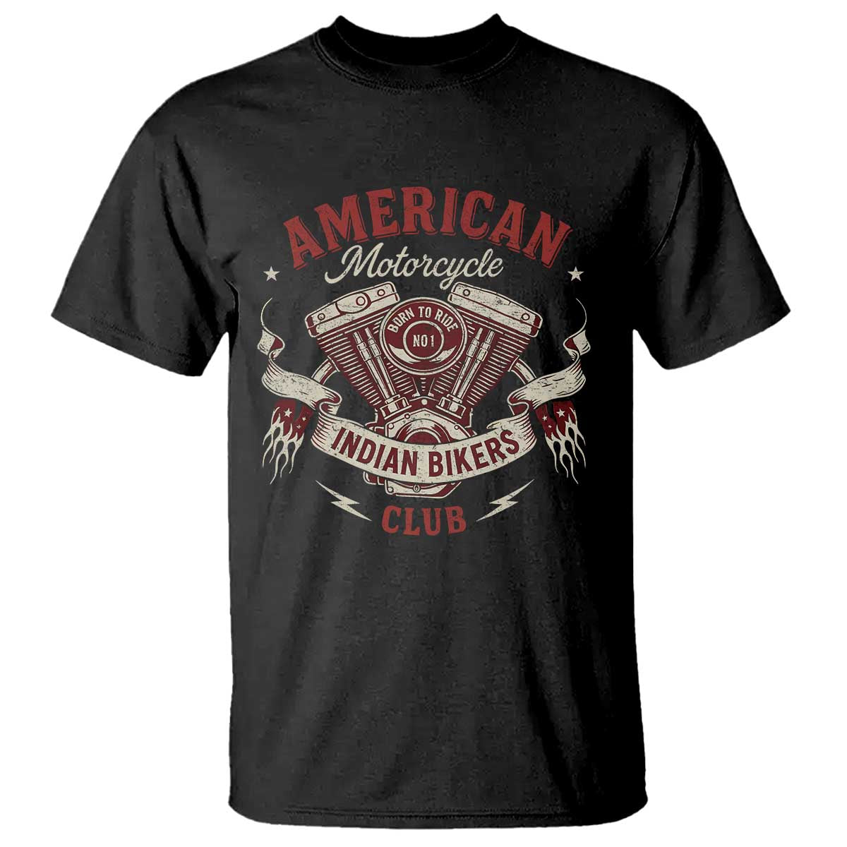 American Motorcycle Indian Biker Club T Shirt Vintage Motorbike Engine - Wonder Print Shop