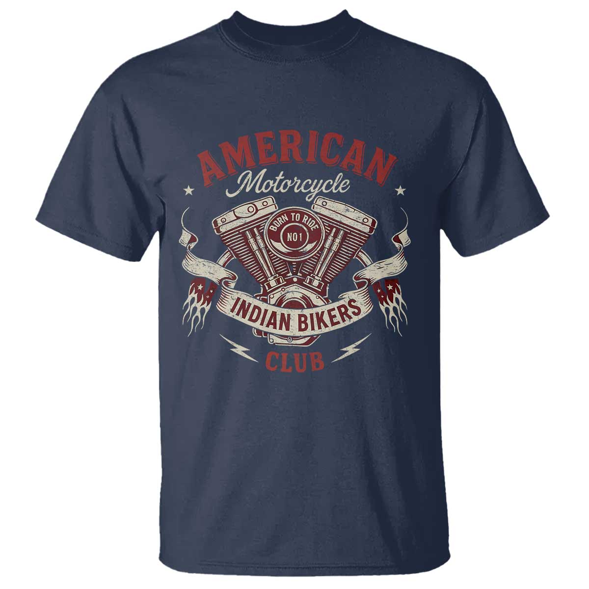 American Motorcycle Indian Biker Club T Shirt Vintage Motorbike Engine - Wonder Print Shop