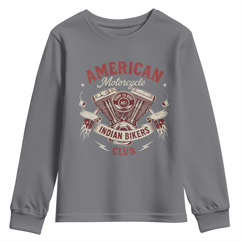 American Motorcycle Indian Biker Club Youth Sweatshirt Vintage Motorbike Engine - Wonder Print Shop