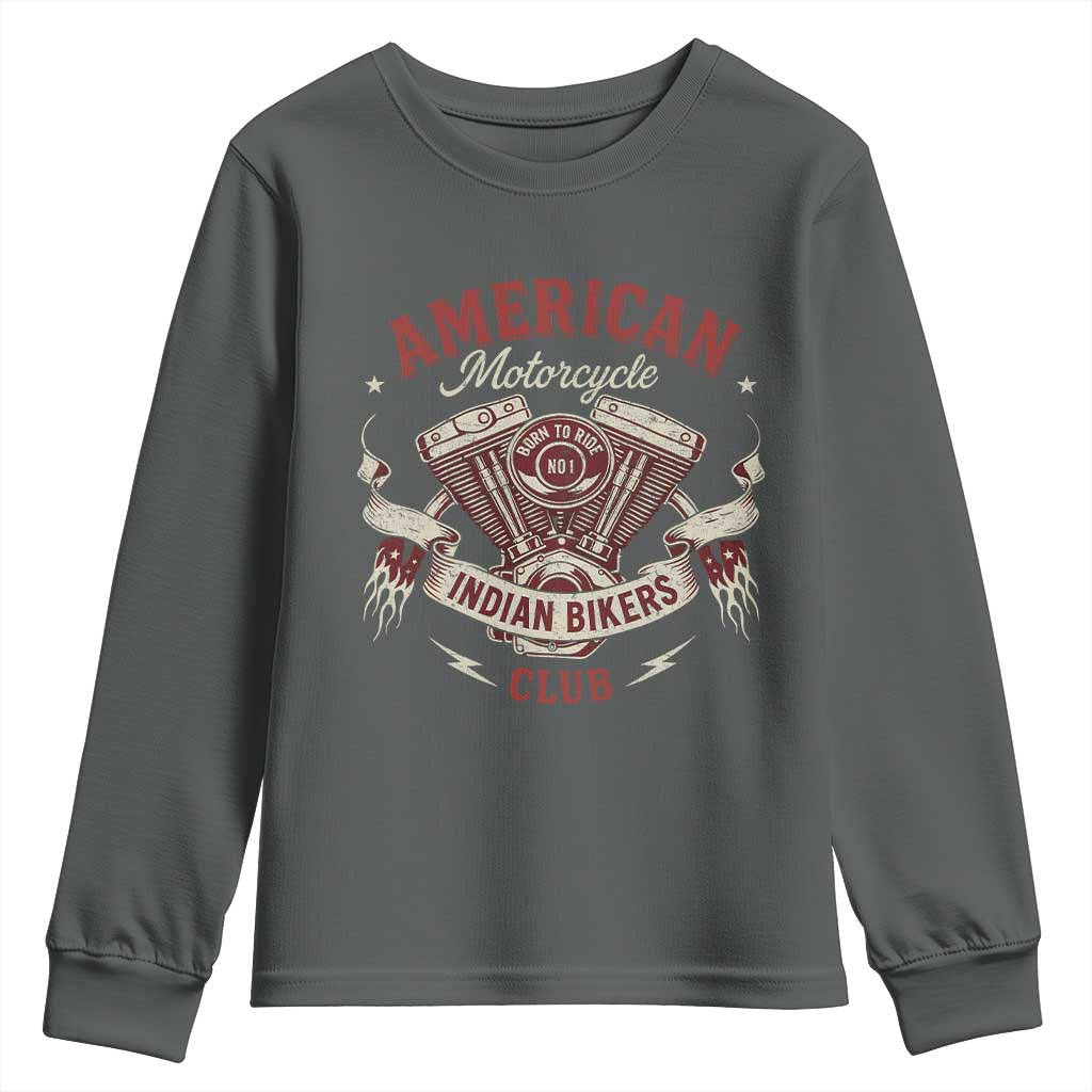 American Motorcycle Indian Biker Club Youth Sweatshirt Vintage Motorbike Engine - Wonder Print Shop