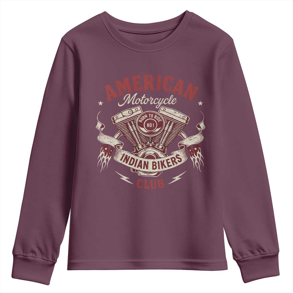 American Motorcycle Indian Biker Club Youth Sweatshirt Vintage Motorbike Engine - Wonder Print Shop
