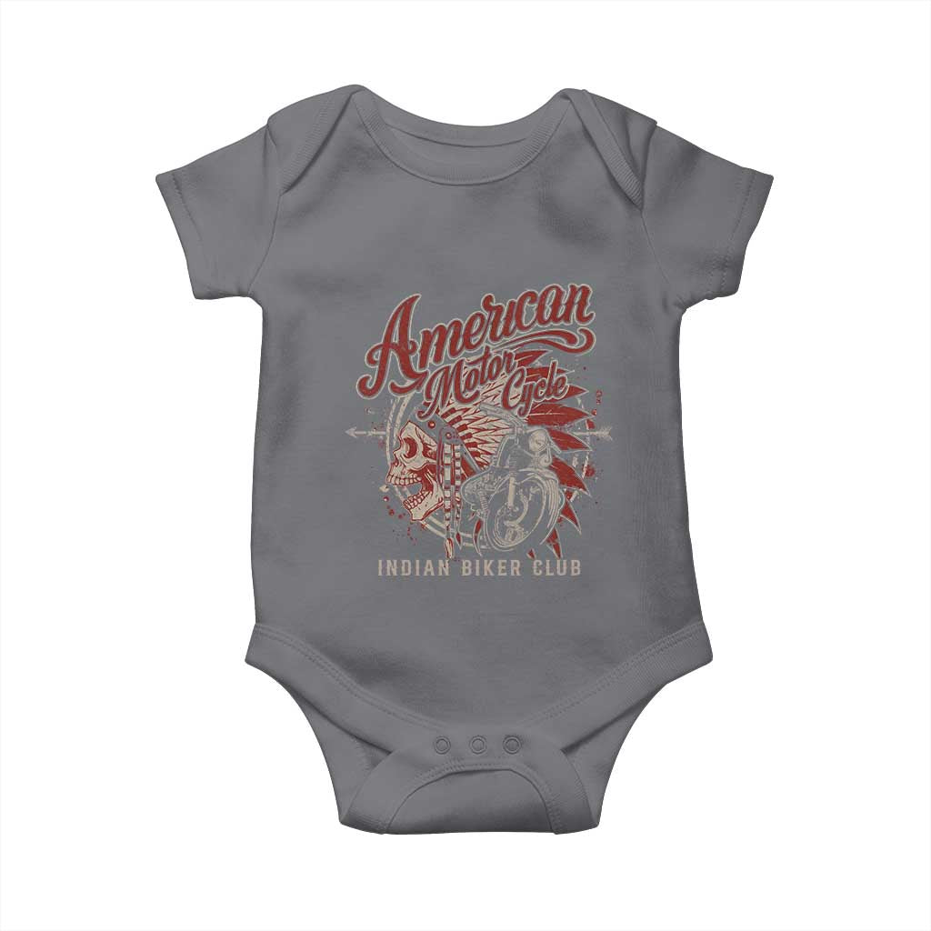 American Legendary Motorcycle Indian Biker Club Baby Onesie Vintage Native American Skull - Wonder Print Shop