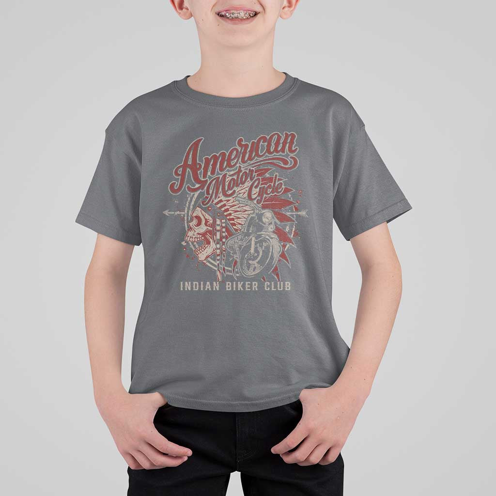 American Legendary Motorcycle Indian Biker Club T Shirt For Kid Vintage Native American Skull - Wonder Print Shop