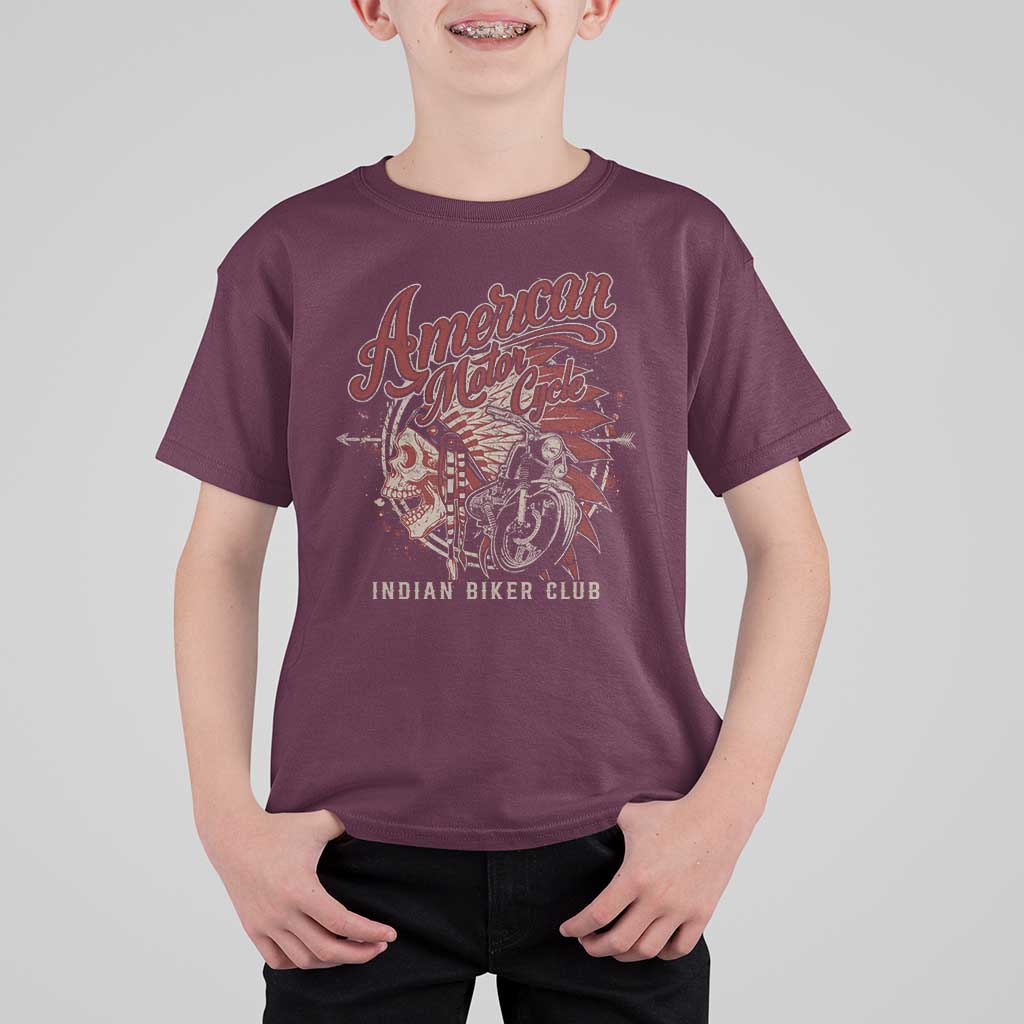 American Legendary Motorcycle Indian Biker Club T Shirt For Kid Vintage Native American Skull - Wonder Print Shop