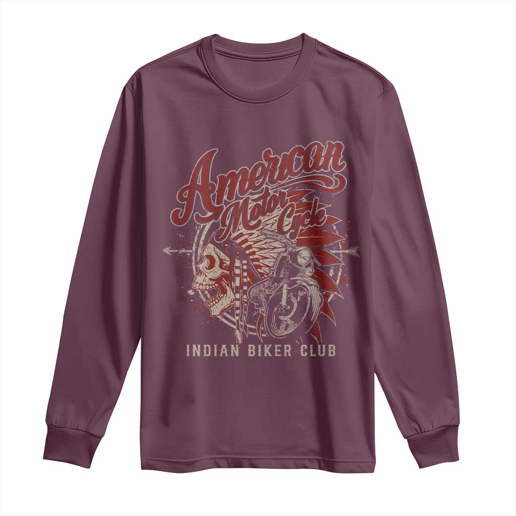 American Legendary Motorcycle Indian Biker Club Long Sleeve Shirt Vintage Native American Skull - Wonder Print Shop