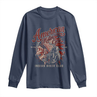 American Legendary Motorcycle Indian Biker Club Long Sleeve Shirt Vintage Native American Skull - Wonder Print Shop