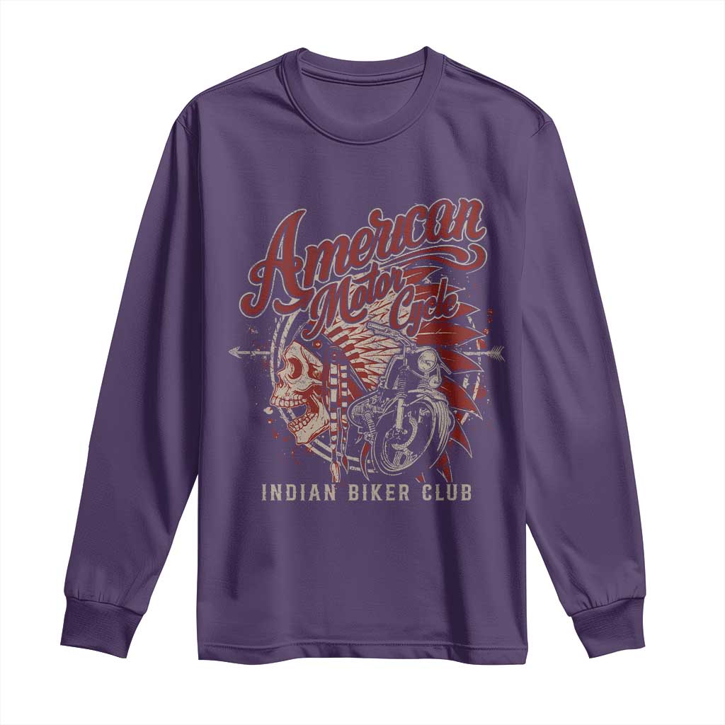 American Legendary Motorcycle Indian Biker Club Long Sleeve Shirt Vintage Native American Skull - Wonder Print Shop