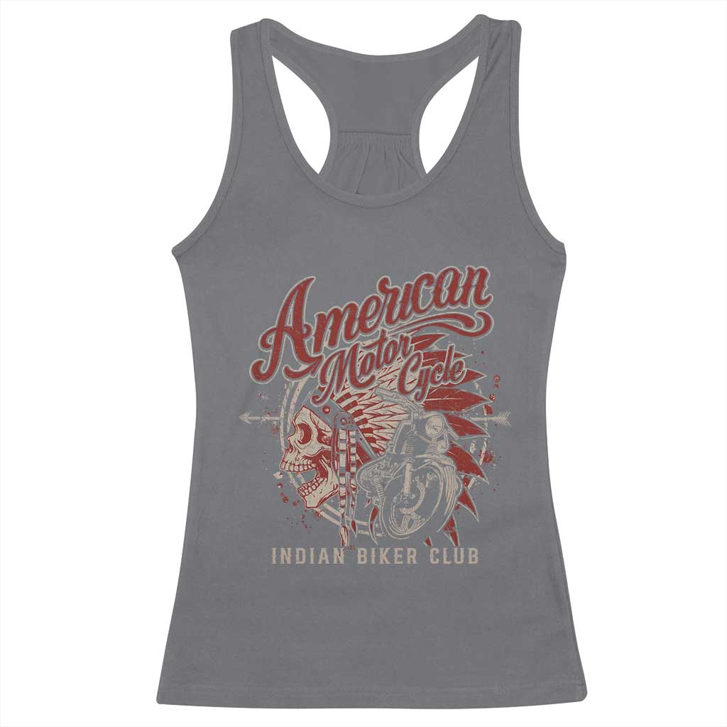American Legendary Motorcycle Indian Biker Club Racerback Tank Top Vintage Native American Skull - Wonder Print Shop