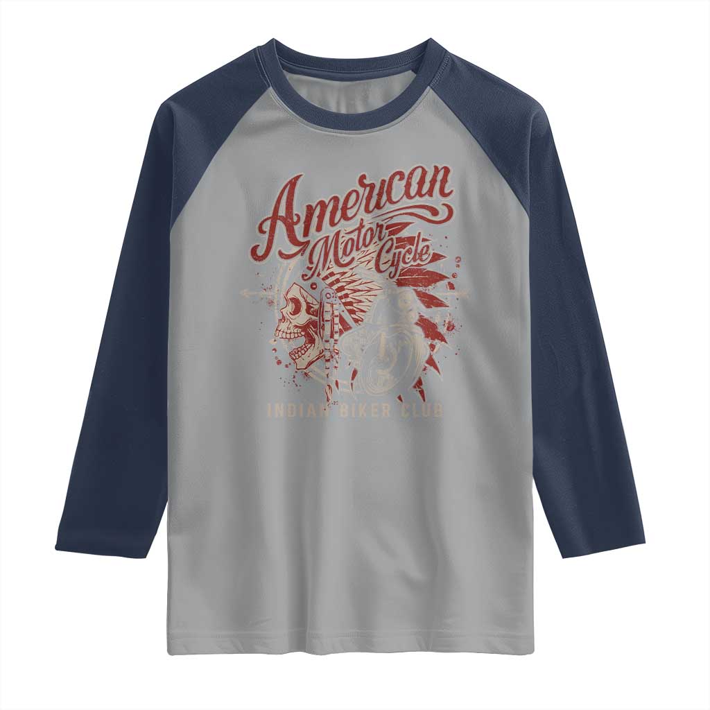 American Legendary Motorcycle Indian Biker Club Raglan Shirt Vintage Native American Skull - Wonder Print Shop