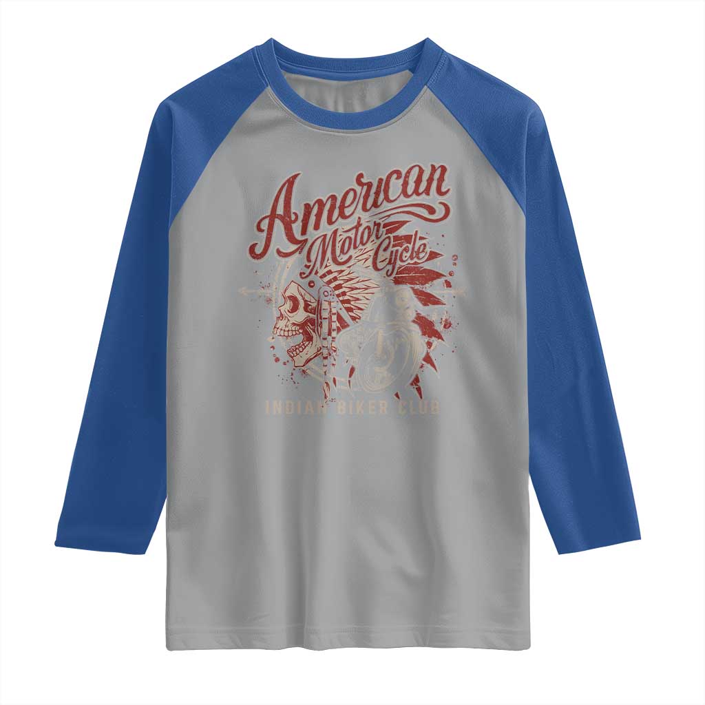 American Legendary Motorcycle Indian Biker Club Raglan Shirt Vintage Native American Skull - Wonder Print Shop