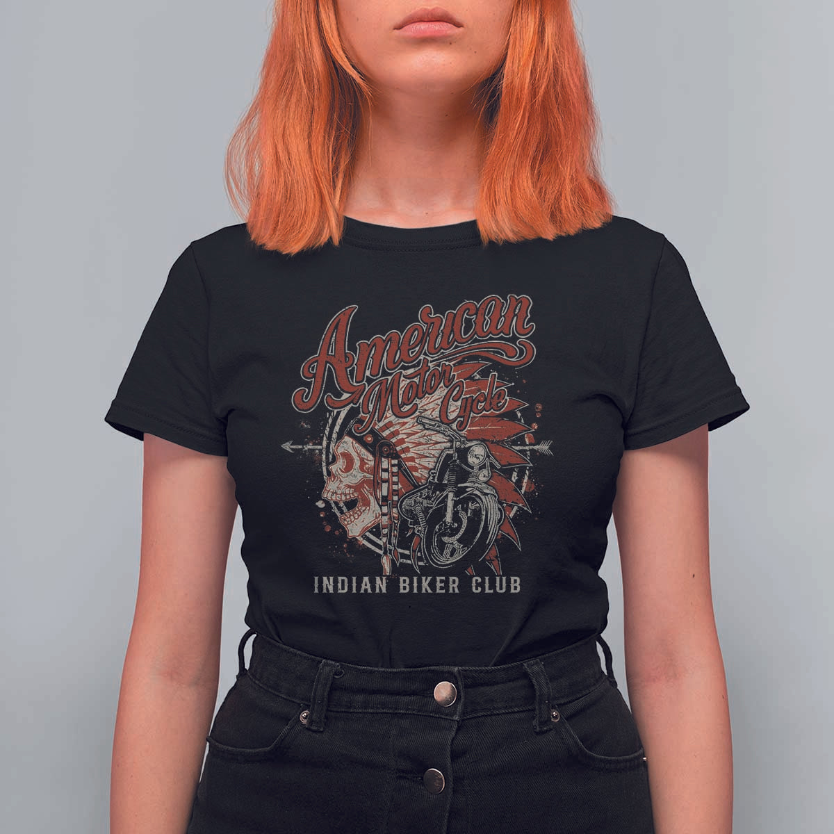 American Legendary Motorcycle Indian Biker Club T Shirt For Women Vintage Native American Skull - Wonder Print Shop
