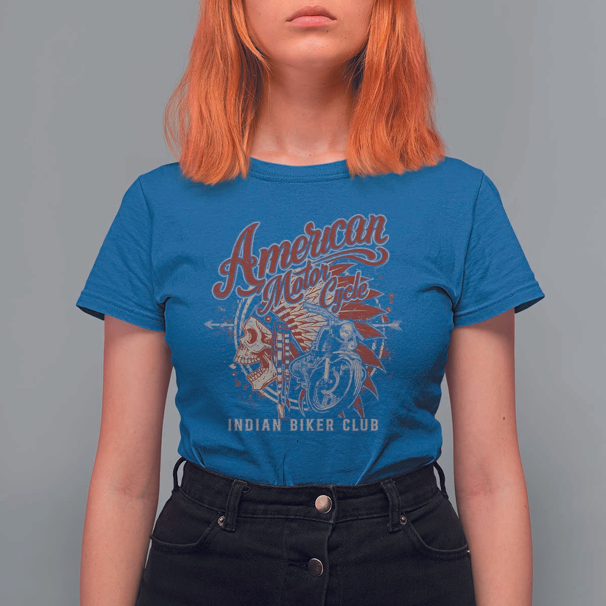 American Legendary Motorcycle Indian Biker Club T Shirt For Women Vintage Native American Skull - Wonder Print Shop