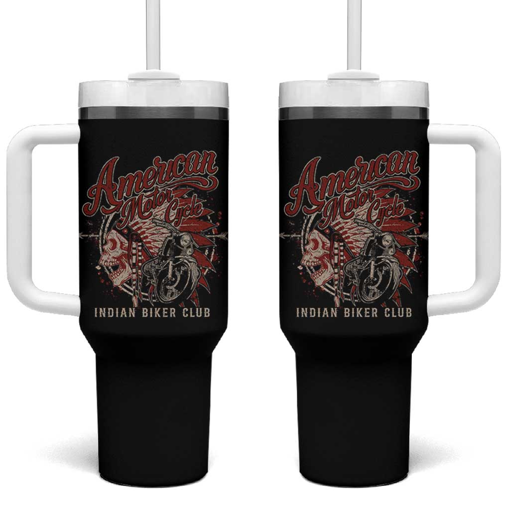 American Legendary Motorcycle Indian Biker Club Tumbler With Handle Vintage Native American Skull - Wonder Print Shop