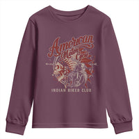American Legendary Motorcycle Indian Biker Club Youth Sweatshirt Vintage Native American Skull - Wonder Print Shop