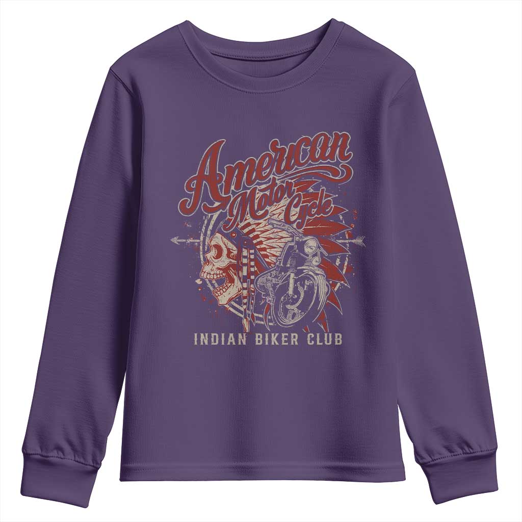American Legendary Motorcycle Indian Biker Club Youth Sweatshirt Vintage Native American Skull - Wonder Print Shop
