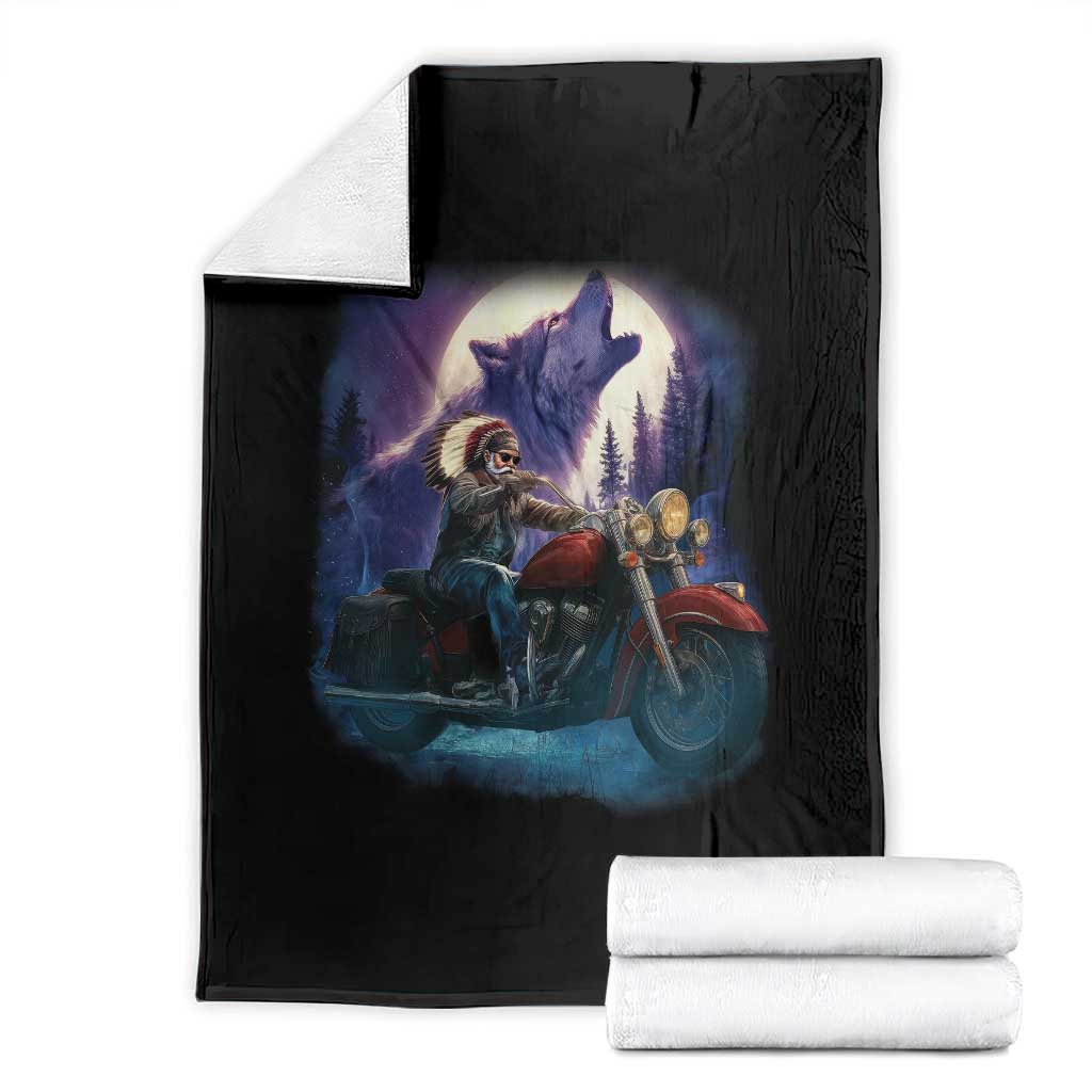 Native American Rider Throw Blanket Vintage Indian American Motorcycle Wolf - Wonder Print Shop