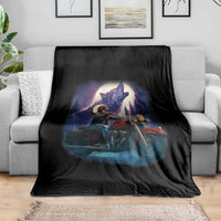 Native American Rider Throw Blanket Vintage Indian American Motorcycle Wolf - Wonder Print Shop