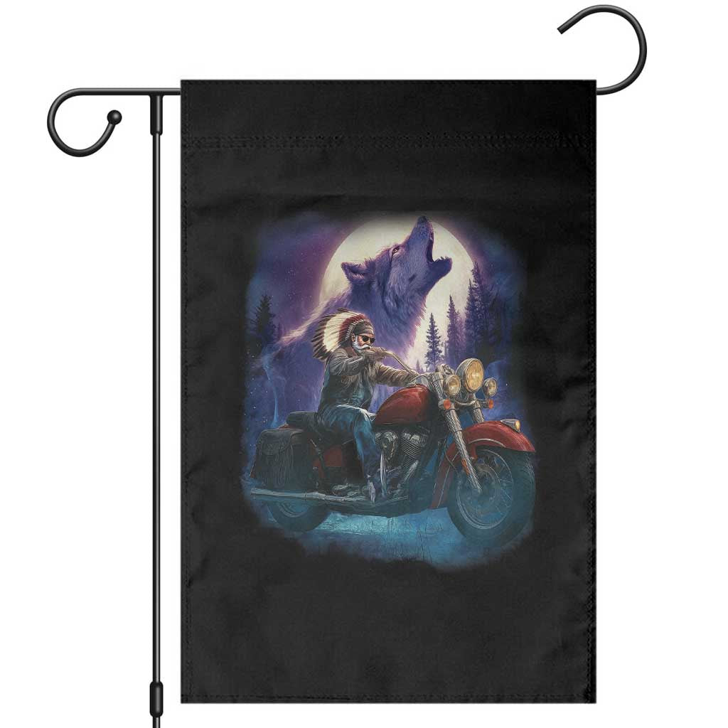 Native American Rider Garden Flag Vintage Indian American Motorcycle Wolf - Wonder Print Shop