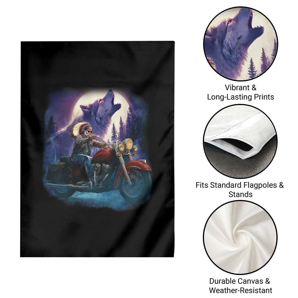 Native American Rider Garden Flag Vintage Indian American Motorcycle Wolf - Wonder Print Shop