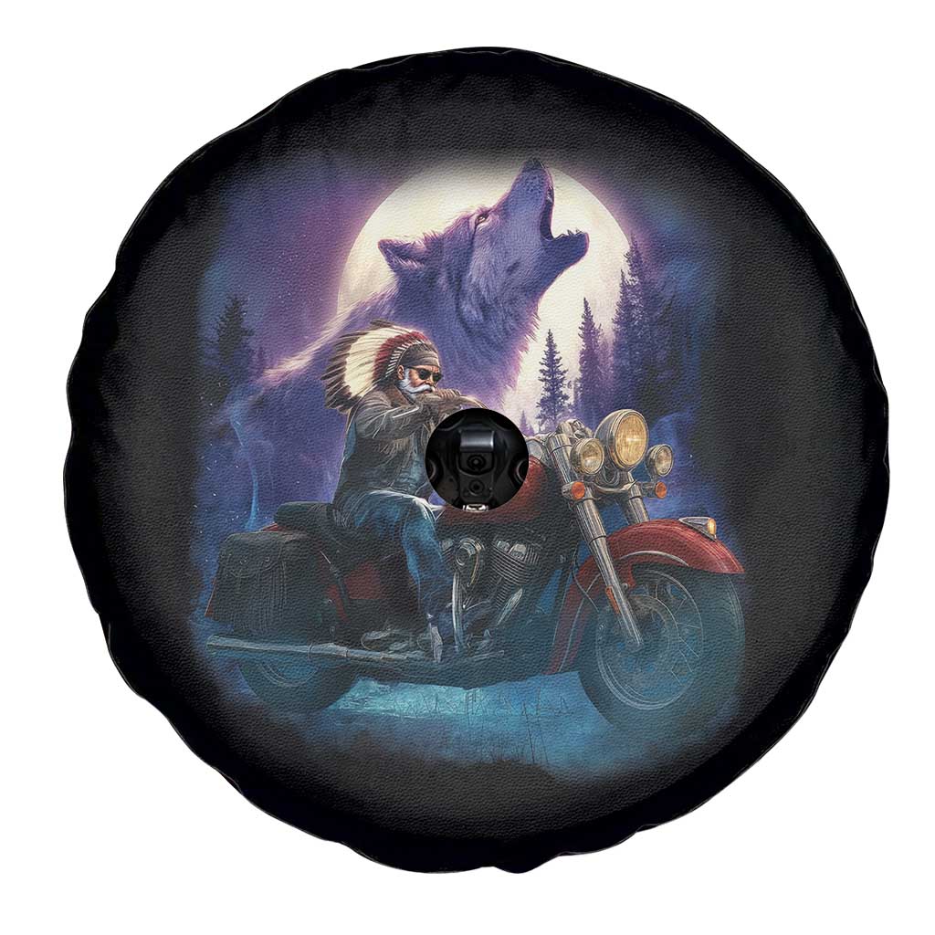 Native American Rider Spare Tire Cover Vintage Indian American Motorcycle Wolf - Wonder Print Shop