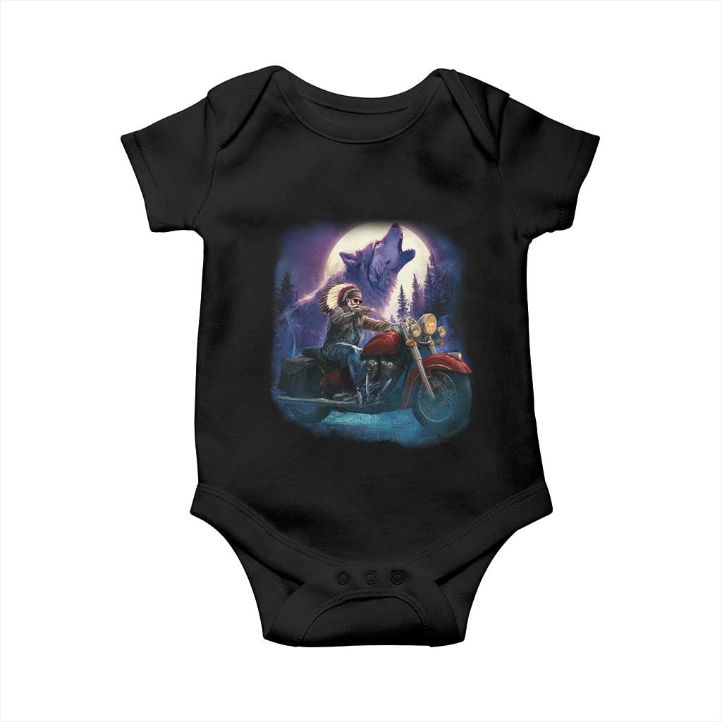 Native American Rider Baby Onesie Vintage Indian American Motorcycle Wolf - Wonder Print Shop