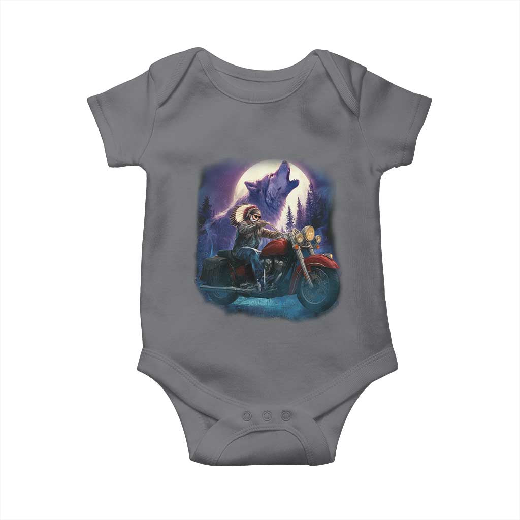 Native American Rider Baby Onesie Vintage Indian American Motorcycle Wolf - Wonder Print Shop
