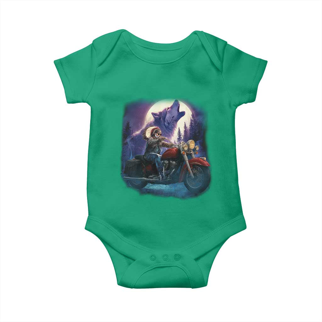 Native American Rider Baby Onesie Vintage Indian American Motorcycle Wolf - Wonder Print Shop