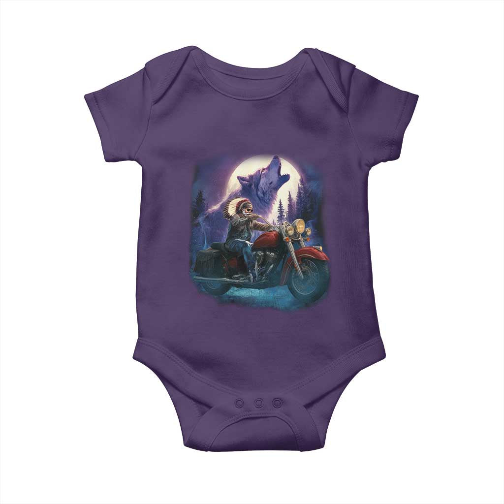 Native American Rider Baby Onesie Vintage Indian American Motorcycle Wolf - Wonder Print Shop