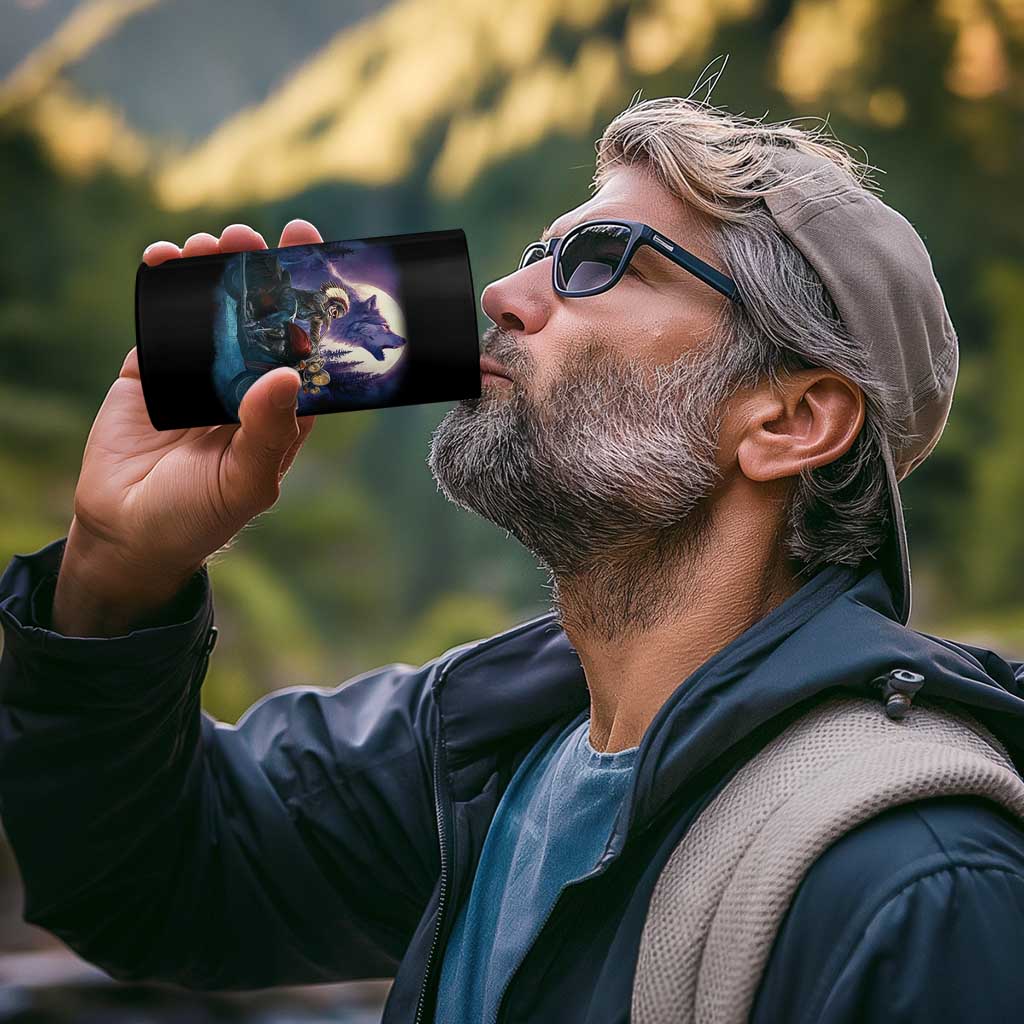 Native American Rider 4 in 1 Can Cooler Tumbler Vintage Indian American Motorcycle Wolf - Wonder Print Shop