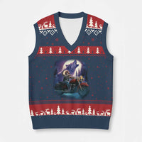 Native American Rider V-Neck Knit Sweater Vest Vintage Indian American Motorcycle Wolf - Wonder Print Shop