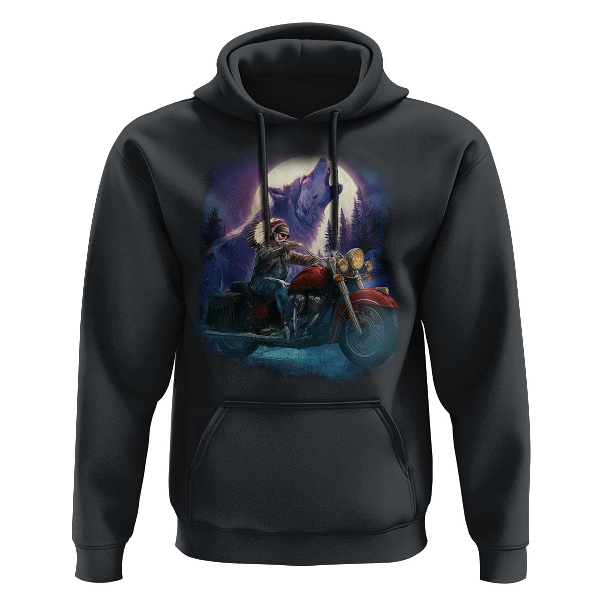 Native American Rider Hoodie Vintage Indian American Motorcycle Wolf - Wonder Print Shop