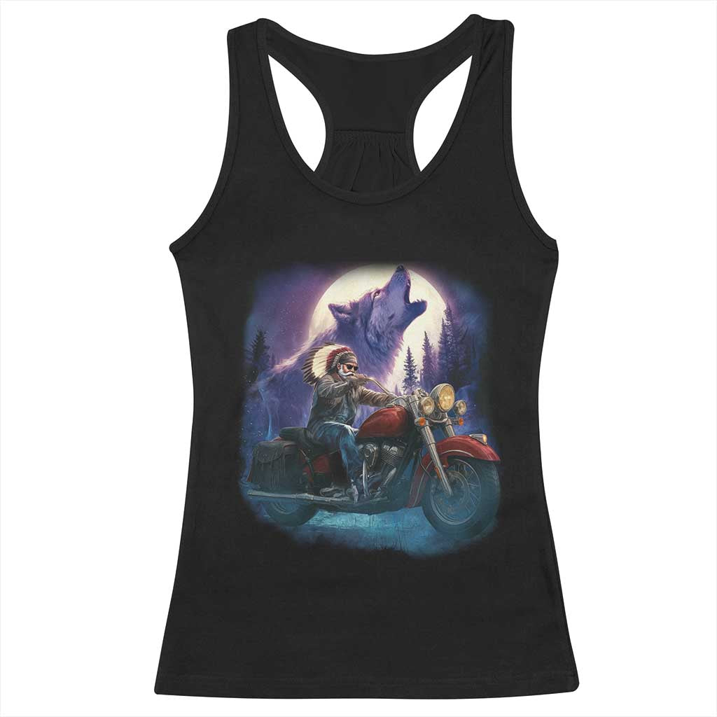 Native American Rider Racerback Tank Top Vintage Indian American Motorcycle Wolf - Wonder Print Shop
