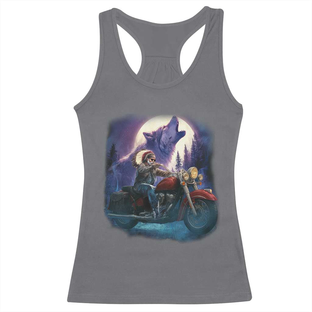Native American Rider Racerback Tank Top Vintage Indian American Motorcycle Wolf - Wonder Print Shop
