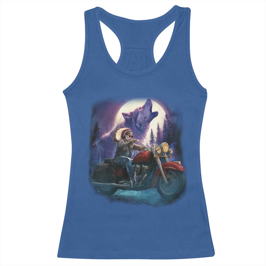 Native American Rider Racerback Tank Top Vintage Indian American Motorcycle Wolf - Wonder Print Shop