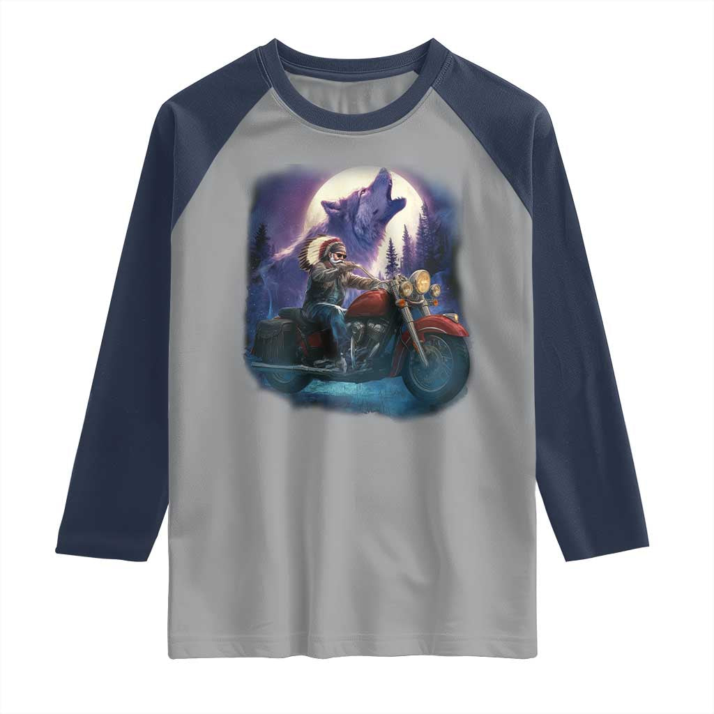 Native American Rider Raglan Shirt Vintage Indian American Motorcycle Wolf - Wonder Print Shop