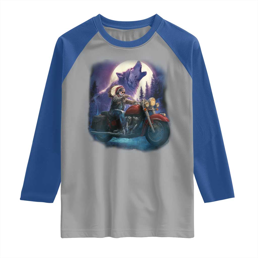 Native American Rider Raglan Shirt Vintage Indian American Motorcycle Wolf - Wonder Print Shop