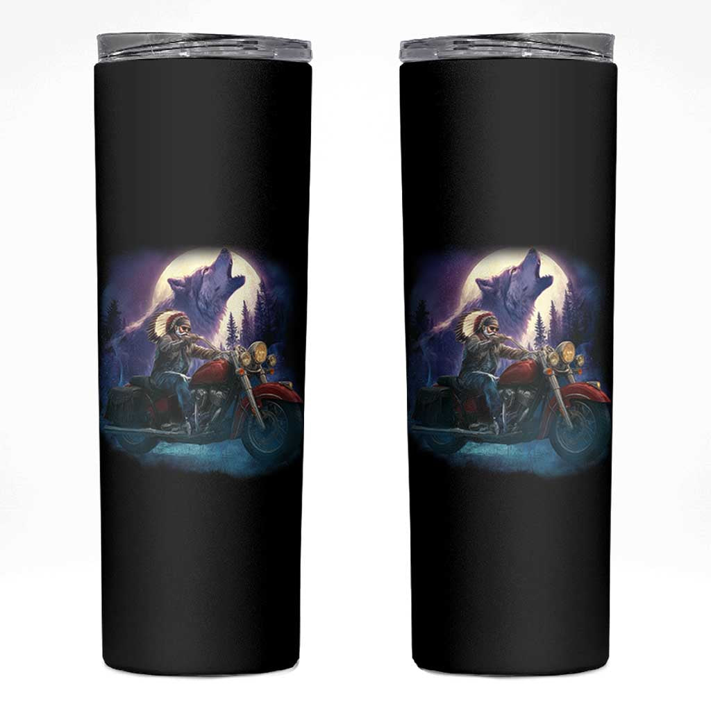 Native American Rider Skinny Tumbler Vintage Indian American Motorcycle Wolf - Wonder Print Shop