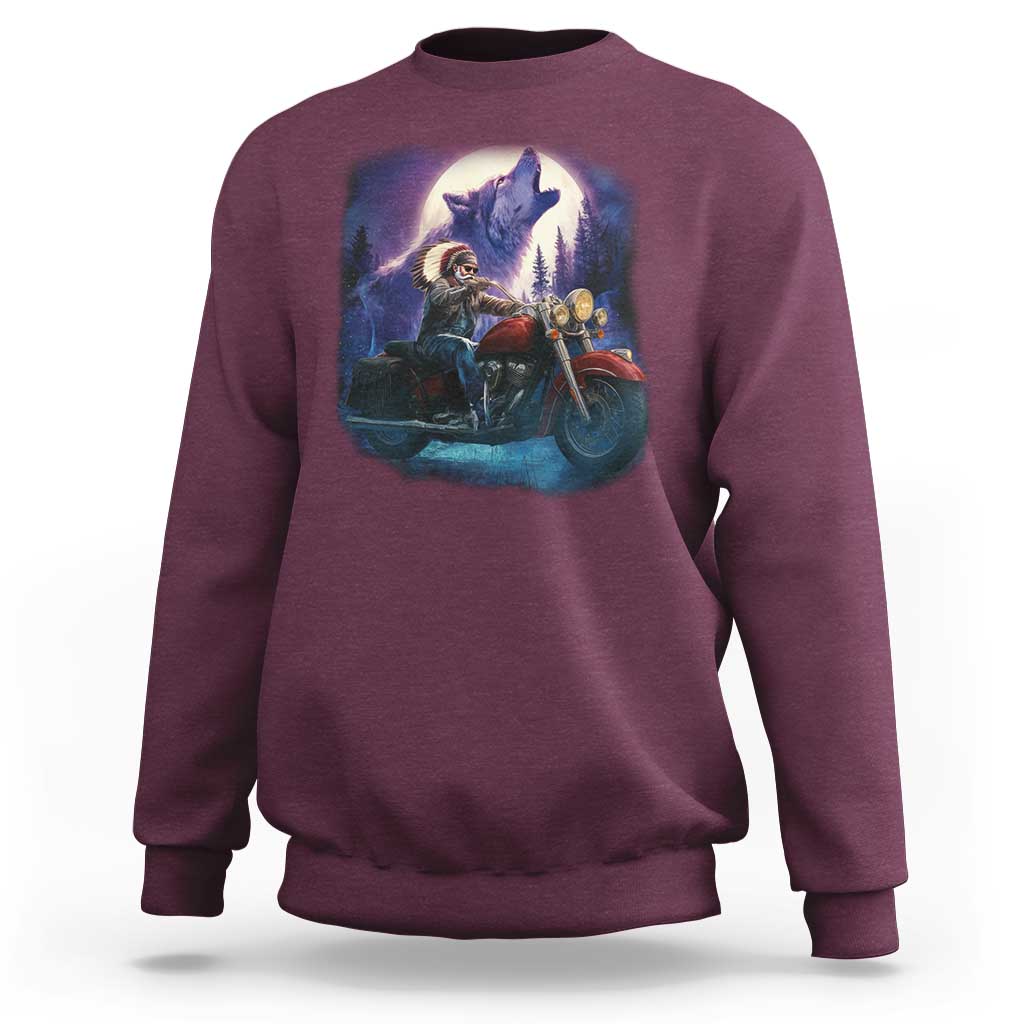 Native American Rider Sweatshirt Vintage Indian American Motorcycle Wolf - Wonder Print Shop