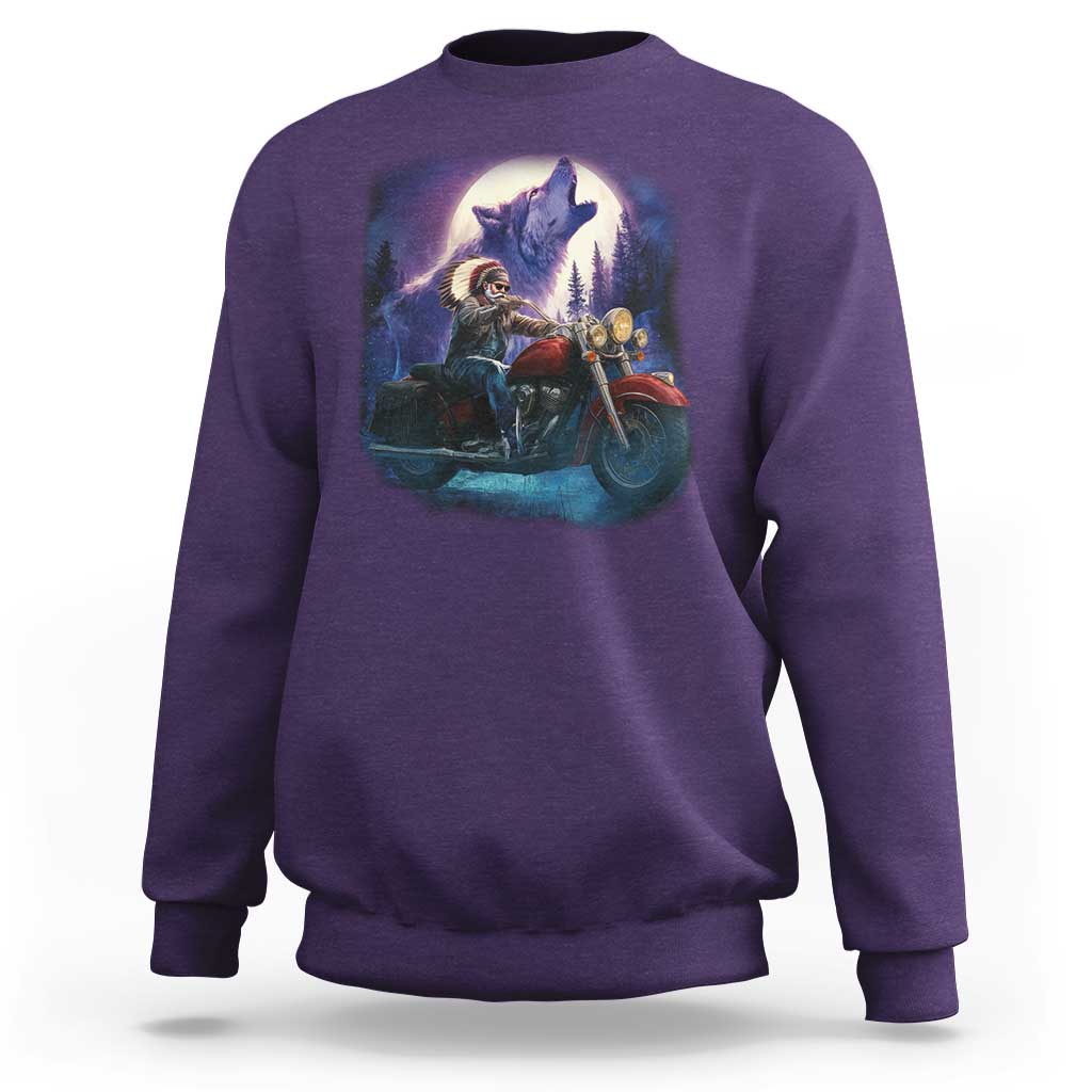 Native American Rider Sweatshirt Vintage Indian American Motorcycle Wolf - Wonder Print Shop