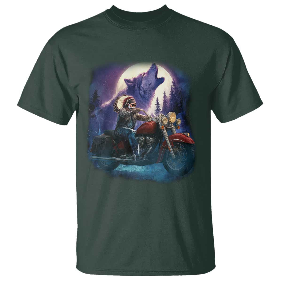 Native American Rider T Shirt Vintage Indian American Motorcycle Wolf - Wonder Print Shop
