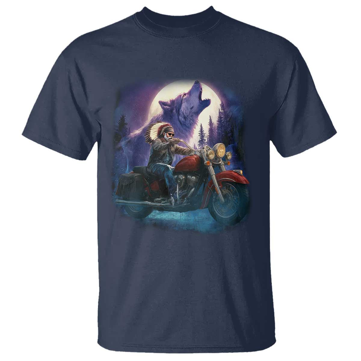 Native American Rider T Shirt Vintage Indian American Motorcycle Wolf - Wonder Print Shop