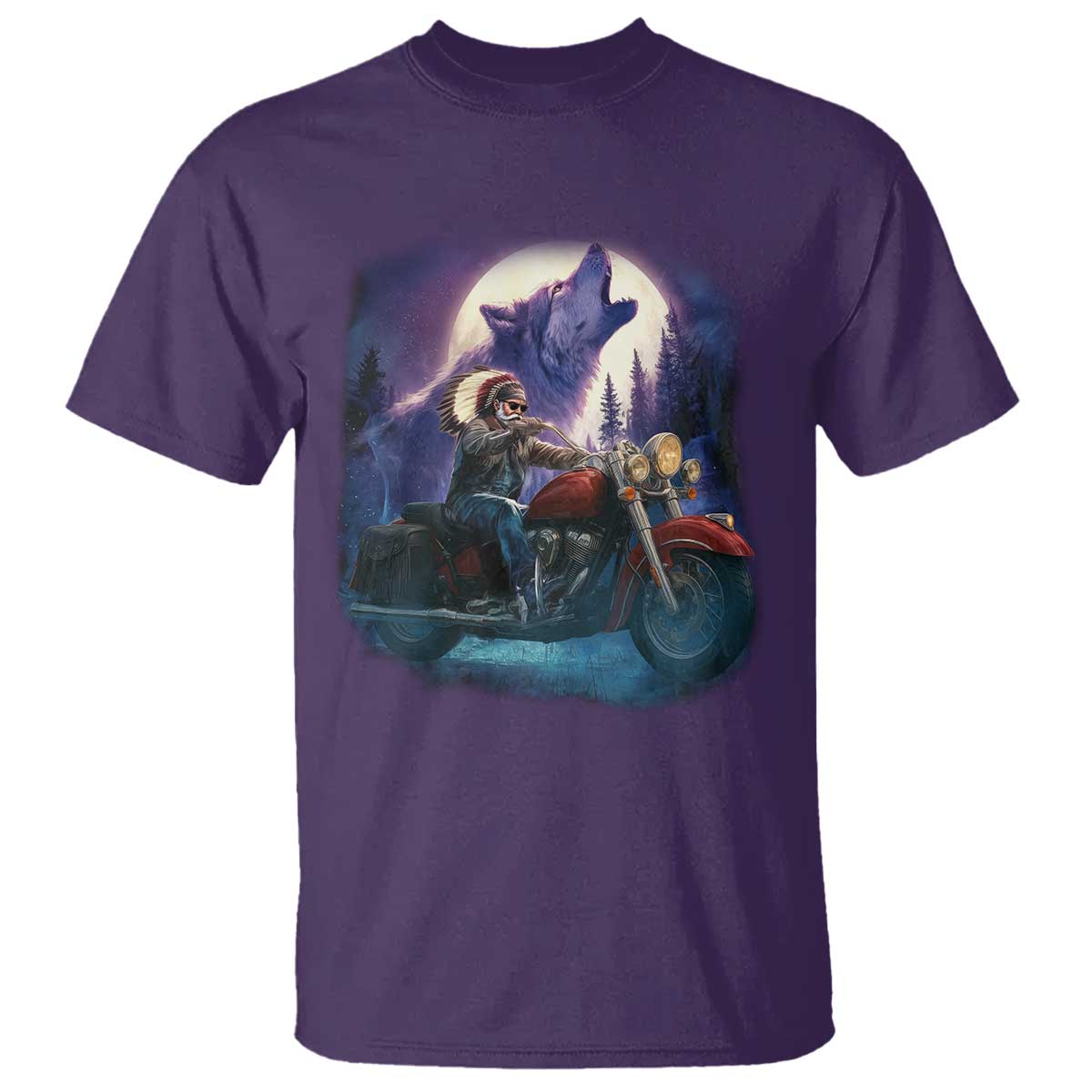Native American Rider T Shirt Vintage Indian American Motorcycle Wolf - Wonder Print Shop