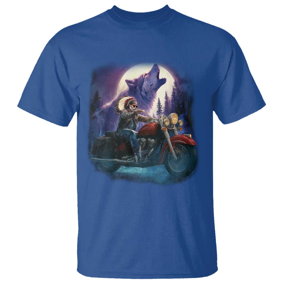 Native American Rider T Shirt Vintage Indian American Motorcycle Wolf - Wonder Print Shop