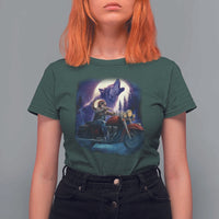 Native American Rider T Shirt For Women Vintage Indian American Motorcycle Wolf - Wonder Print Shop